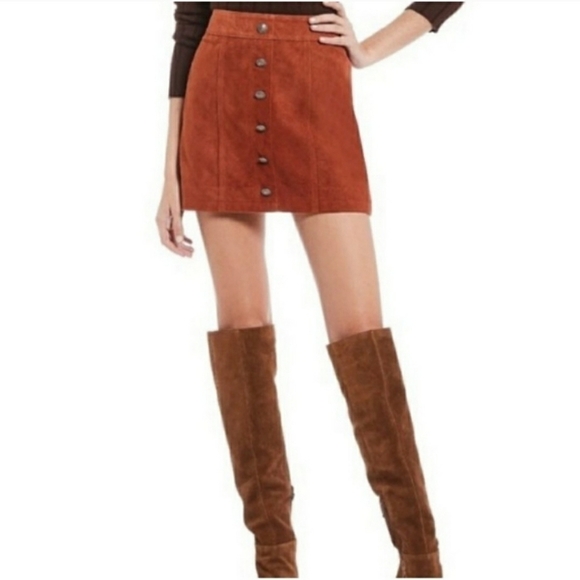 GIANNI BINI Leather Darcey Mini Skirt Rust Suede Sz XL Western Goblincore - Picture 1 of 7